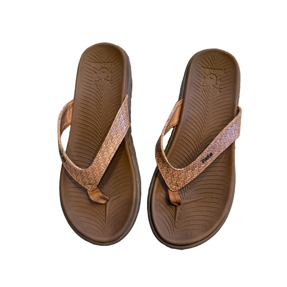 KuaiLu Womens Flip Flops Size 10 Brown Orthotic Arch Support Woven Strap Sandals